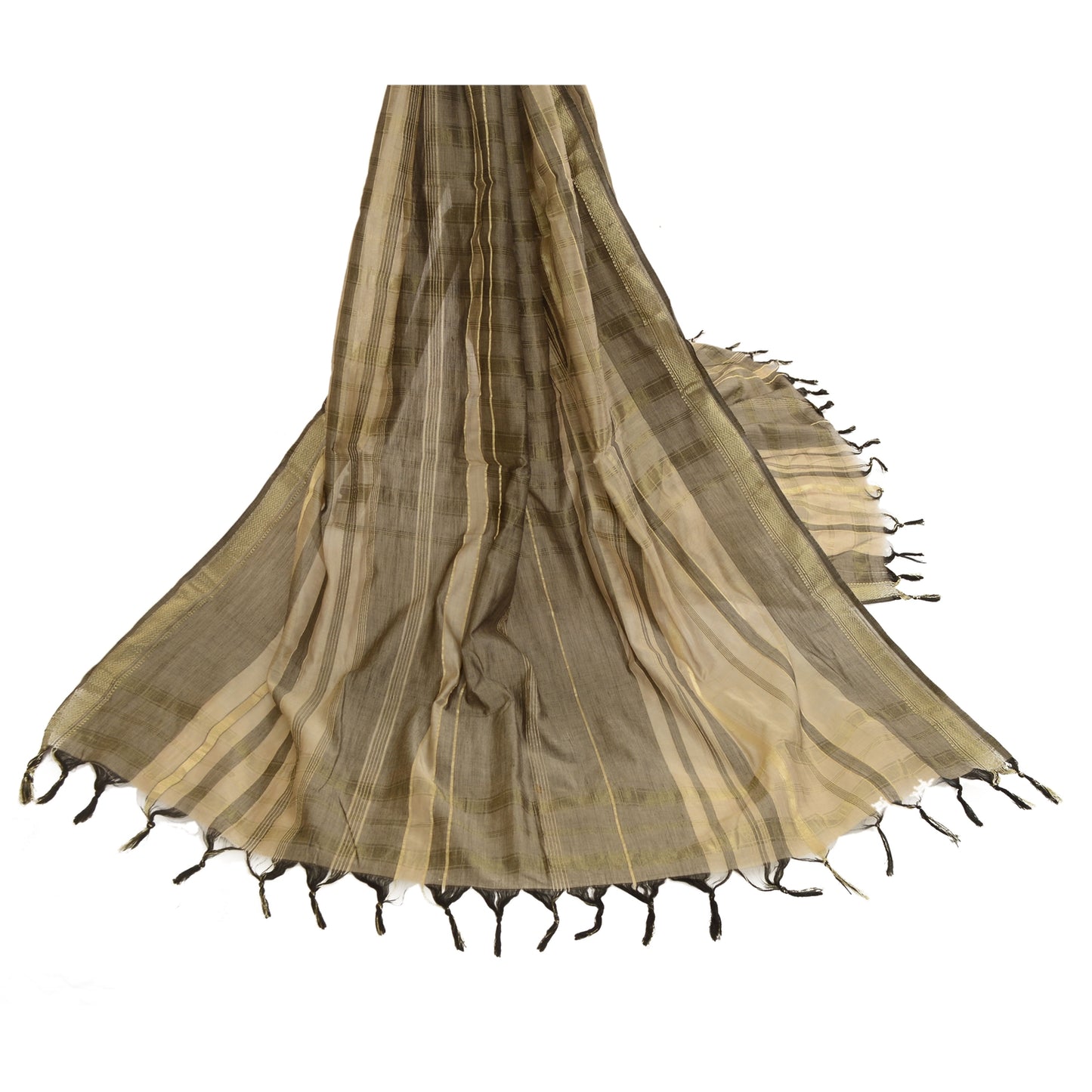 Sanskriti Vintage Dupatta Long Stole 100% Pure Silk Cream Woven Scarves