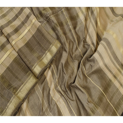 Sanskriti Vintage Dupatta Long Stole 100% Pure Silk Cream Woven Scarves