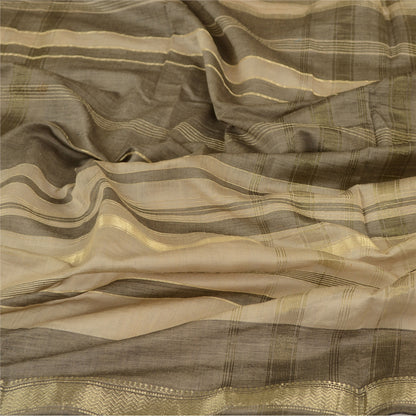 Sanskriti Vintage Dupatta Long Stole 100% Pure Silk Cream Woven Scarves