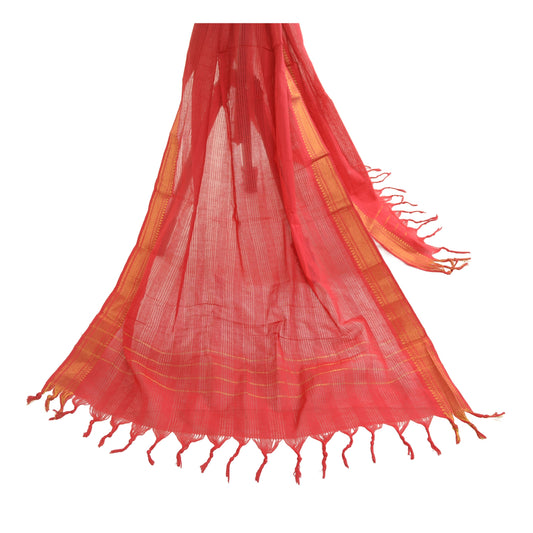 Sanskriti Vintage Dupatta Long Stole 100% Pure Cotton Red Woven Scarves