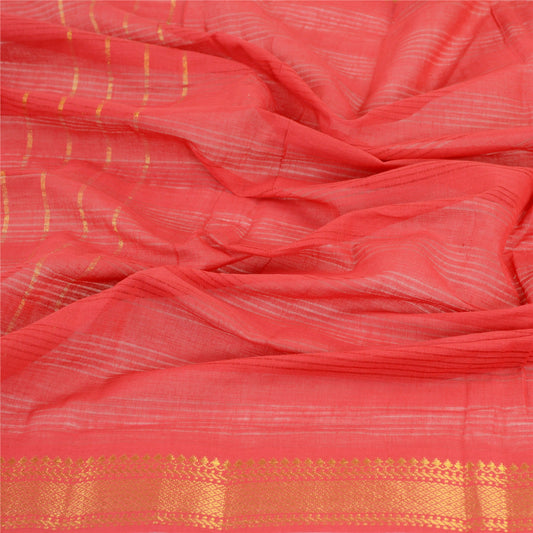 Sanskriti Vintage Dupatta Long Stole 100% Pure Cotton Red Woven Scarves