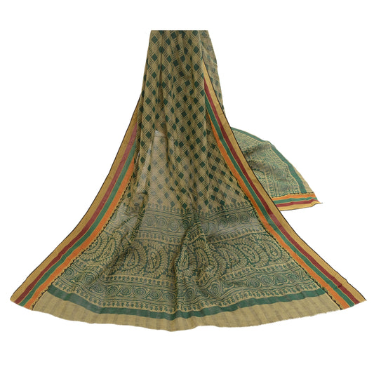 Sanskriti Vintage Dupatta Long Stole Cotton Green Hijab Printed Wrap Scarves