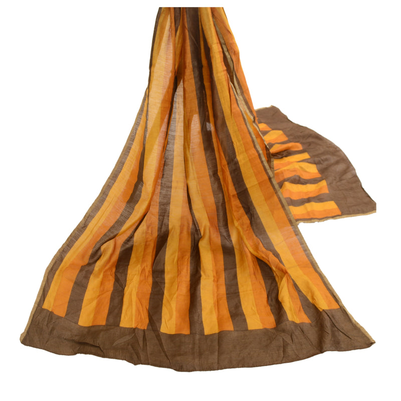 Sanskriti Vintage Dupatta Long Pure Silk Hijab Saffron & Brown Printed Bohemian Fabric For Dressmaking,Craft Supplies