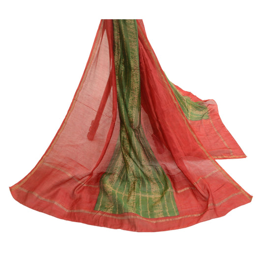Sanskriti Vintage Dupatta Long Stole Blend Silk Red Hijab Batik Work Scarves