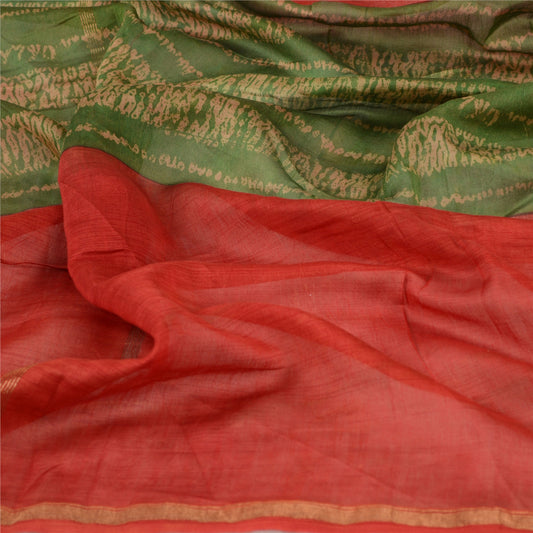 Sanskriti Vintage Dupatta Long Stole Blend Silk Red Hijab Batik Work Scarves