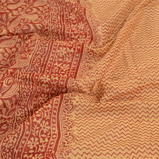 Sanskriti Vintage Dupatta Long Stole Pure Cotton Cream Block Printed Scarves