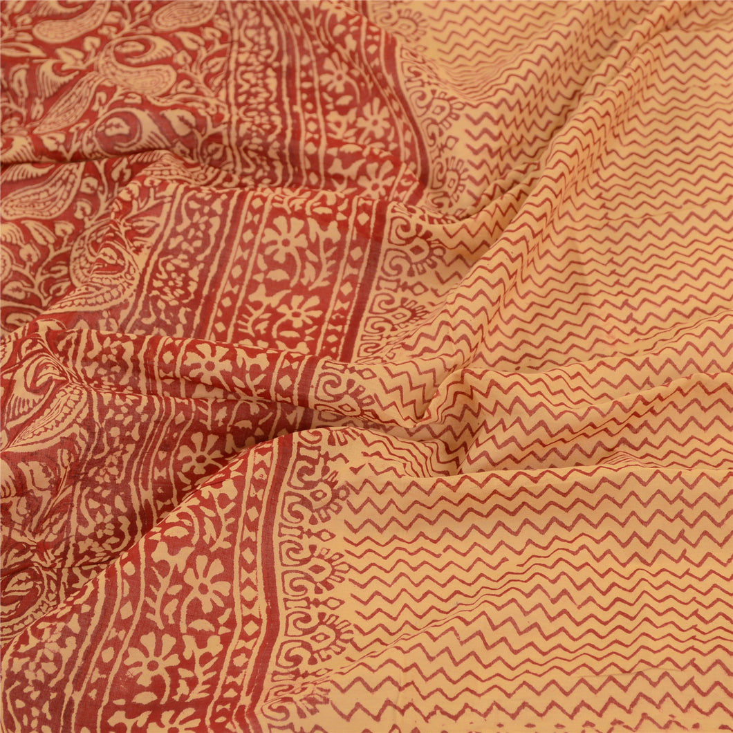 Sanskriti Vintage Dupatta Long Stole Pure Cotton Cream Block Printed Scarves