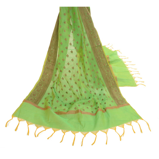 Sanskriti Vintage Dupatta Long Stole Chanderi Green Veil Woven Wrap Scarves