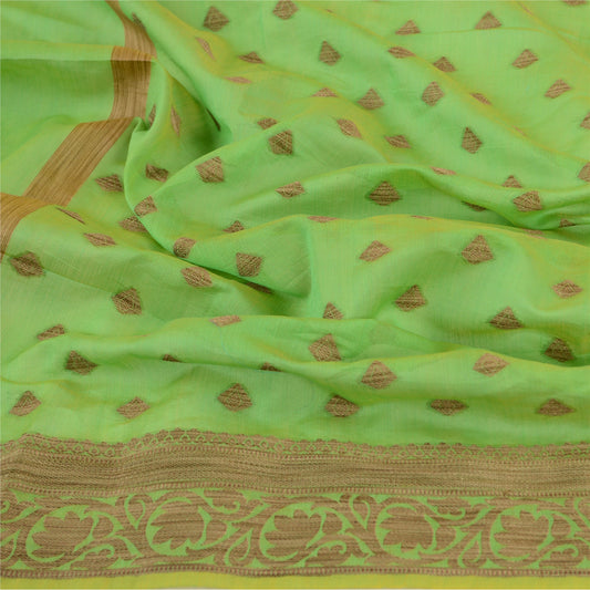 Sanskriti Vintage Dupatta Long Stole Chanderi Green Veil Woven Wrap Scarves