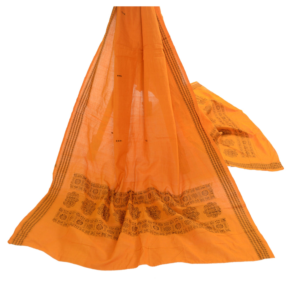 Sanskriti Vintage Dupatta Long Stole Pure Cotton Saffron Woven Wrap Scarves