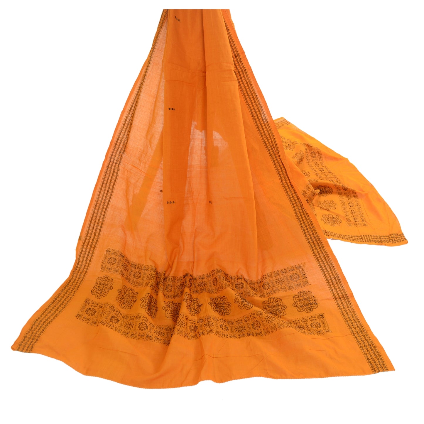 Sanskriti Vintage Dupatta Long Stole Pure Cotton Saffron Woven Wrap Scarves