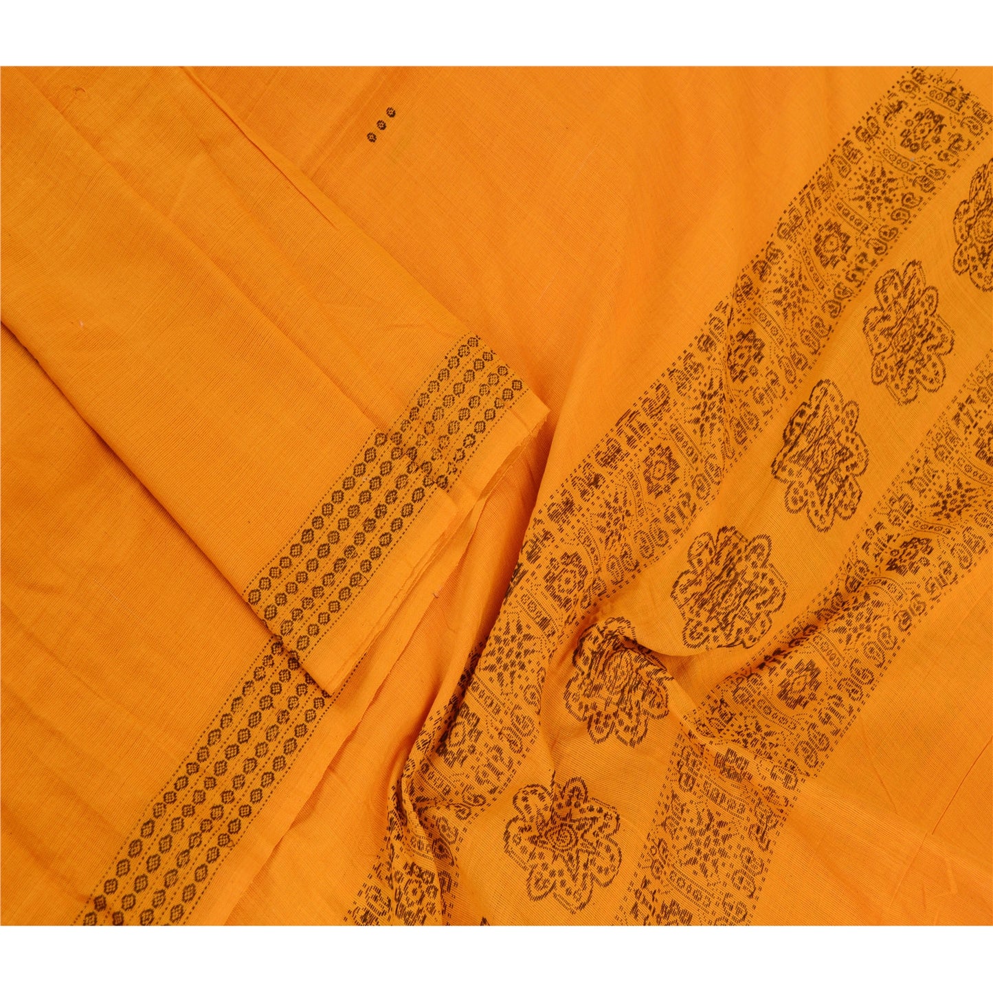Sanskriti Vintage Dupatta Long Stole Pure Cotton Saffron Woven Wrap Scarves