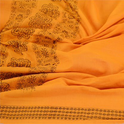 Sanskriti Vintage Dupatta Long Stole Pure Cotton Saffron Woven Wrap Scarves
