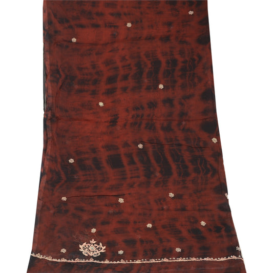 Sanskriti Vintage Dupatta Long Stole Chiffon Dark Red Hand Beaded Tie-Dye Veil
