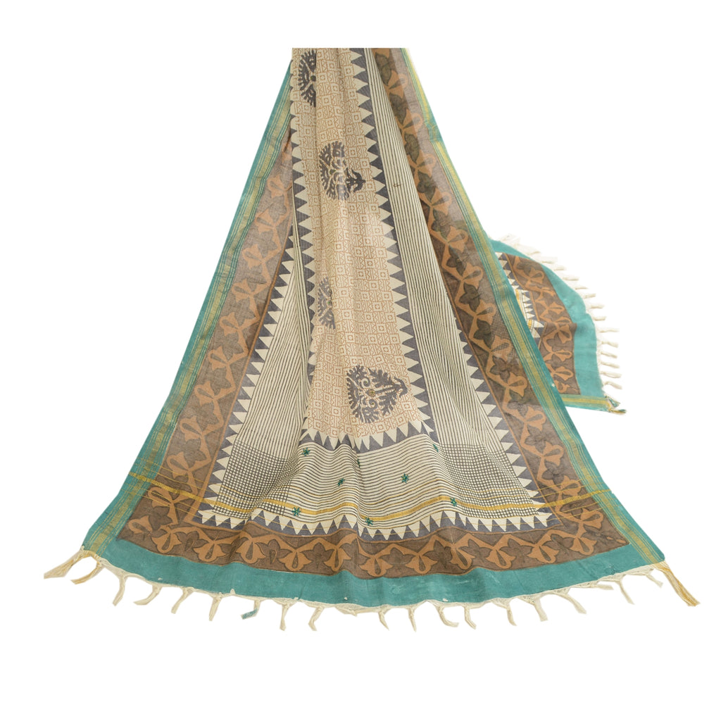 Sanskriti Vintage Dupatta Long Stole Cotton Cream Printed Scarves