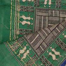 Load image into Gallery viewer, Sanskriti Vintage Dupatta Long Stole Pure Chanderi Silk Green Printed Scarves
