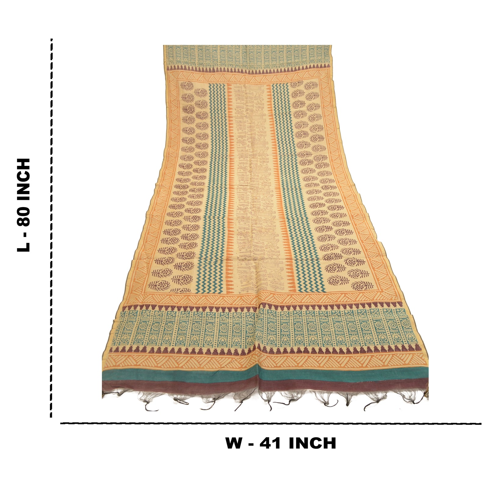 Sanskriti Vintage Dupatta Long Stole Cotton Ivory Hand Block Printed Scarves