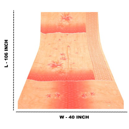 Sanskriti Vintage Dupatta Long Stole Blend Silk Peach Digital Printed Scarves