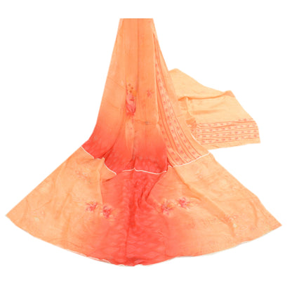 Sanskriti Vintage Dupatta Long Stole Blend Silk Peach Digital Printed Scarves