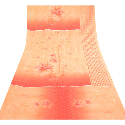Sanskriti Vintage Dupatta Long Stole Blend Silk Peach Digital Printed Scarves