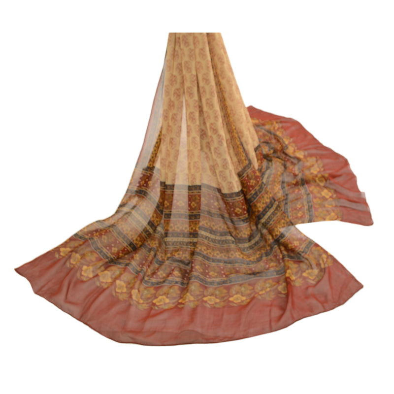 Sanskriti Vintage Dupatta Long Stole Pure Georgette Silk Floral Print Wrap Veil