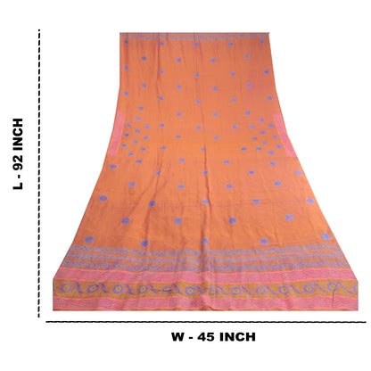 Sanskriti Vintage Dupatta Long Stole Pure Silk Pink Hijab Printed Floral Scarves