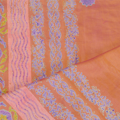 Sanskriti Vintage Dupatta Long Stole Pure Silk Pink Hijab Printed Floral Scarves