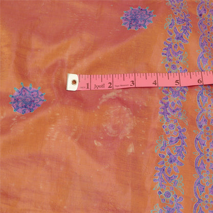 Sanskriti Vintage Dupatta Long Stole Pure Silk Pink Hijab Printed Floral Scarves
