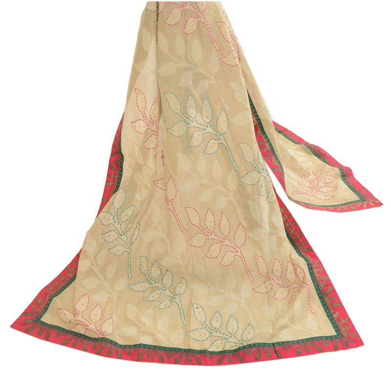 Sanskriti Vintage Dupatta Lang Stola Bomuld Elfenben Håndlavede Kantha Wrap Tørklæder