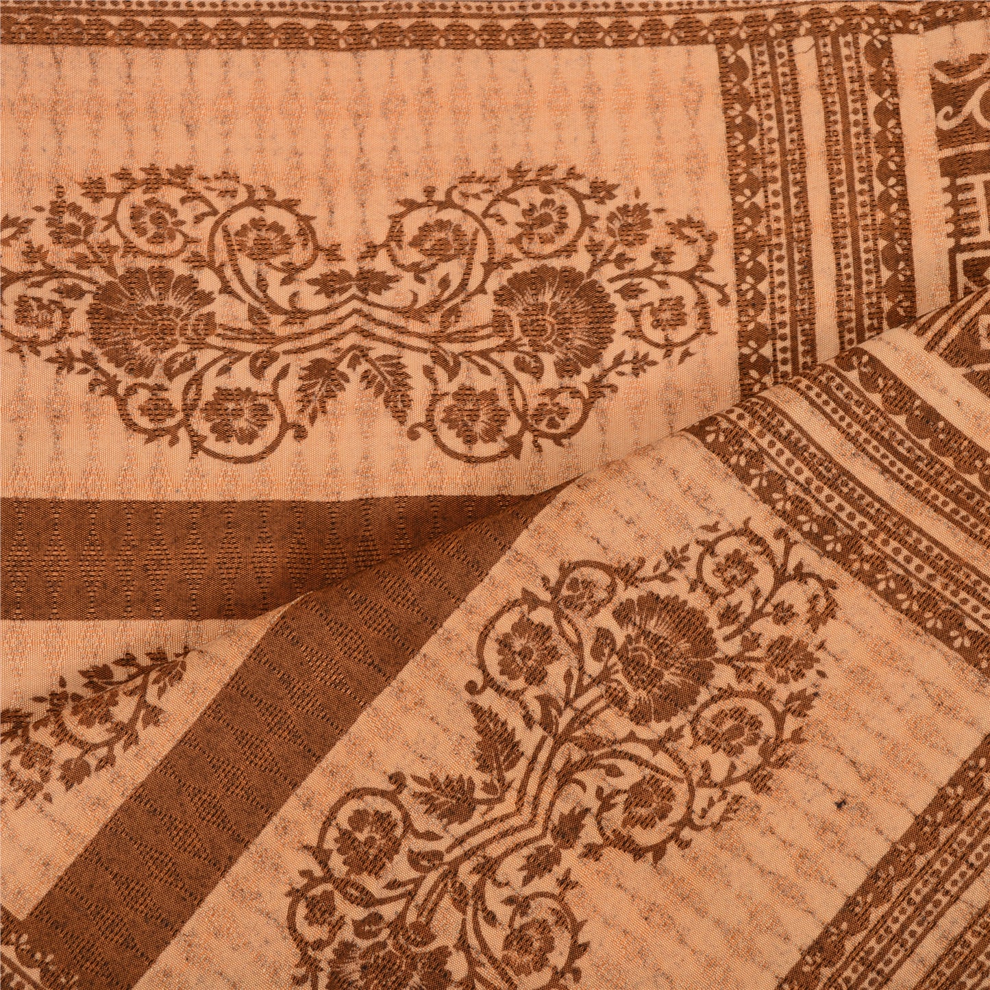 Sanskriti Vintage Dupatta Long Stole Art Silk Brown Printed Woven Scarves