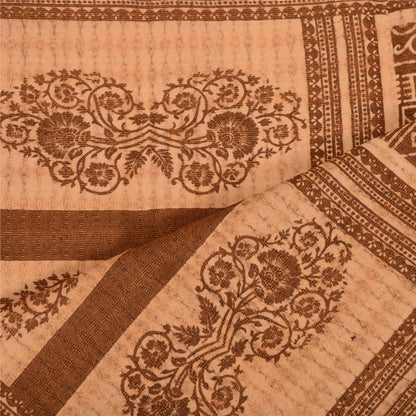 Sanskriti Vintage Dupatta Long Stole Art Silk Brown Printed Woven Scarves