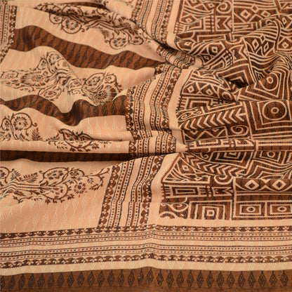 Sanskriti Vintage Dupatta Long Stole Art Silk Brown Printed Woven Scarves