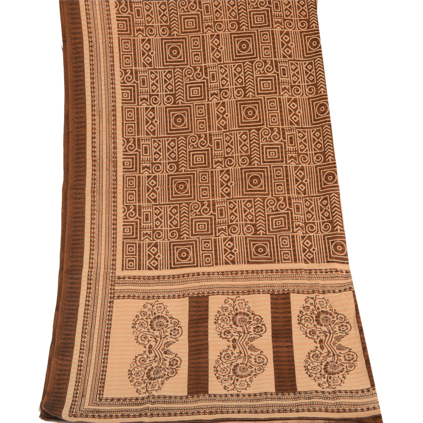Sanskriti Vintage Dupatta Long Stole Art Silk Brown Printed Woven Scarves