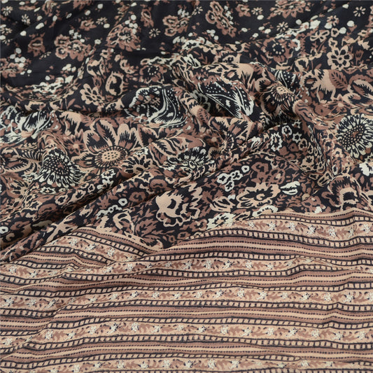 Sanskriti Vintage Dupatta Long Stole Blend Silk Black Hijab Printed Floral Veil