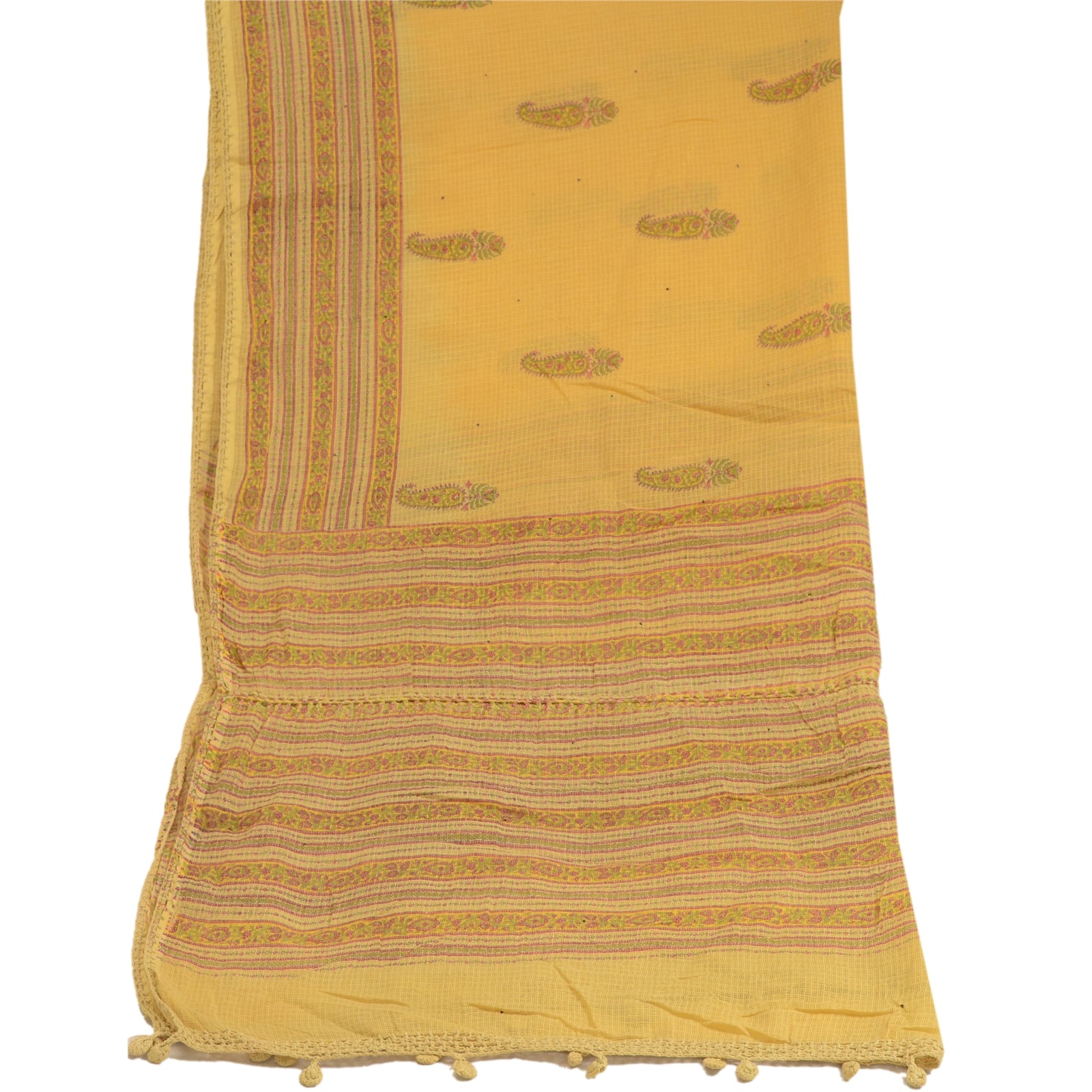 Sanskriti Vintage Yellow Dupatta Stole Pure Silk Hand Block Printed Kota Doria