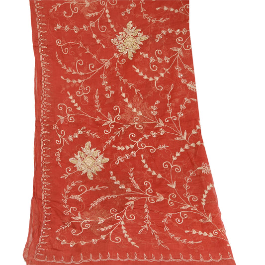 Sanskriti Vintage Dupatta Long Stole Chiffon Red Veil Hand Beaded Scarves