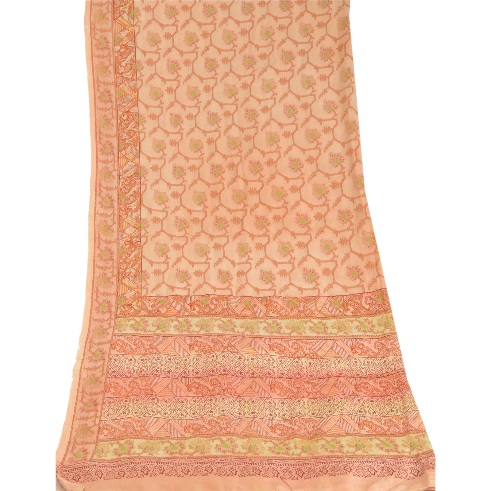 Sanskriti Vintage Peach Dupatta Stole Pure Silk Hand Block Printed Woven Scarves