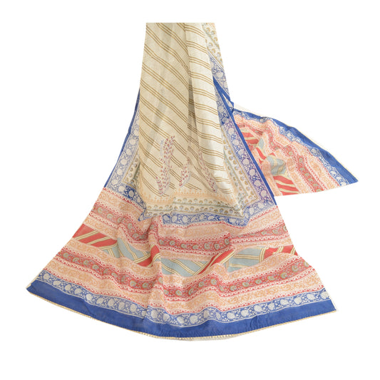Sanskriti Vintage Dupatta Long Stole Cotton White Hijab Block Printed Scarves