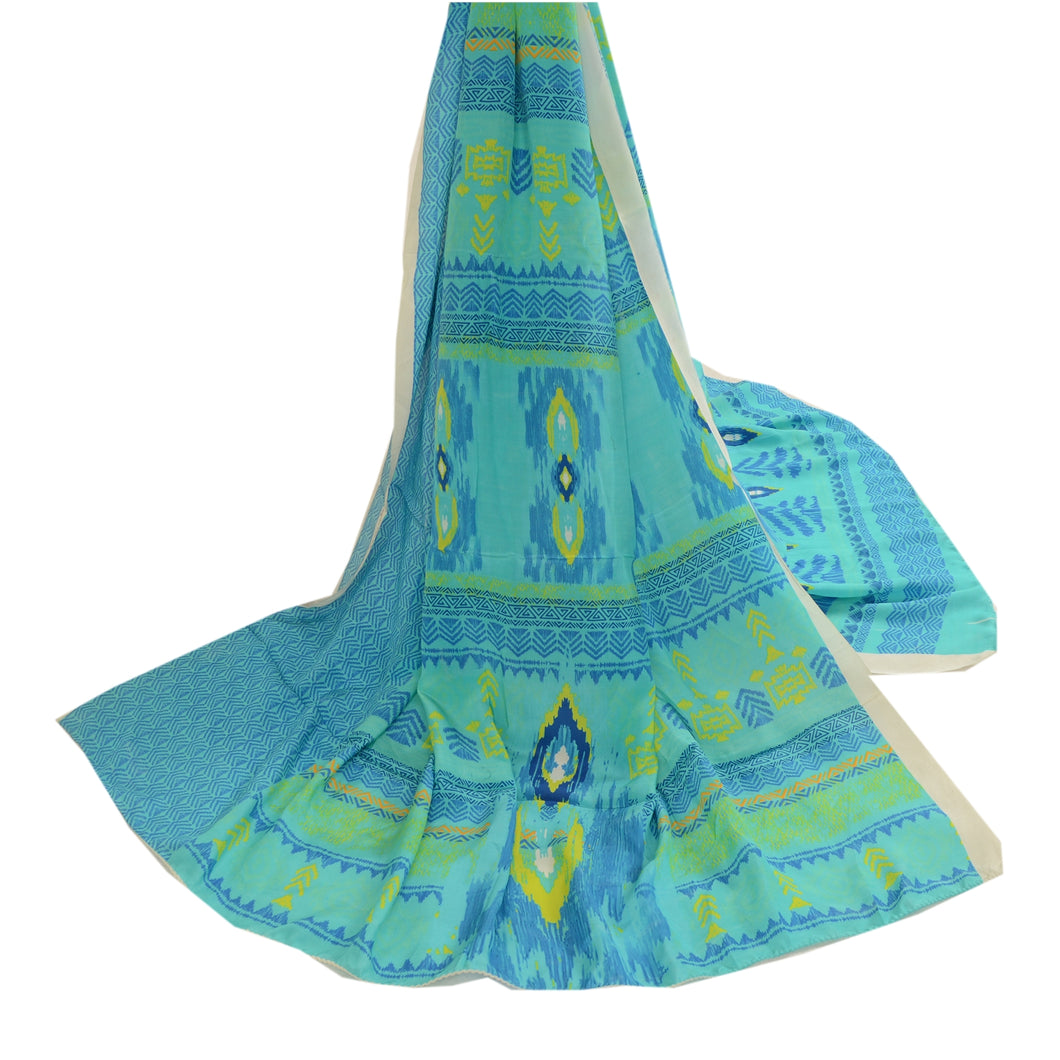 Sanskriti Vintage Dupatta Long Stole Pure Silk Blue Hijab Printed Soft Scarves