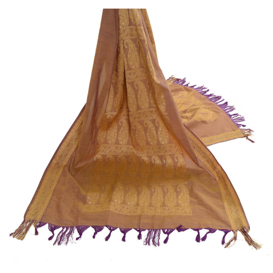 Sanskriti Vintage Dupatta Long Stole Art Silk Brown Hijab Woven Wrap Scarves