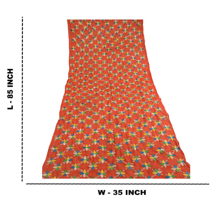 Sanskriti Vintage Dupatta Long Stole Cotton Red Handmade Phulkari Wrap Scarves
