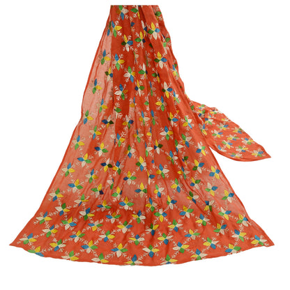 Sanskriti Vintage Dupatta Long Stole Cotton Red Handmade Phulkari Wrap Scarves