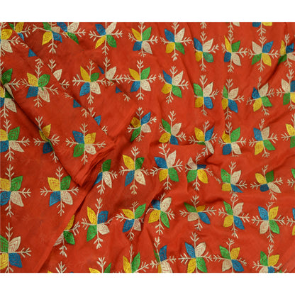 Sanskriti Vintage Dupatta Long Stole Cotton Red Handmade Phulkari Wrap Scarves