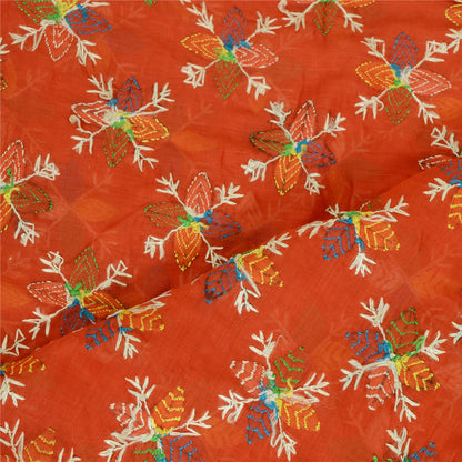 Sanskriti Vintage Dupatta Long Stole Cotton Red Handmade Phulkari Wrap Scarves