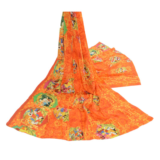 Sanskriti Vintage Dupatta Long Stole Blend Silk Orange Digital Printed Human