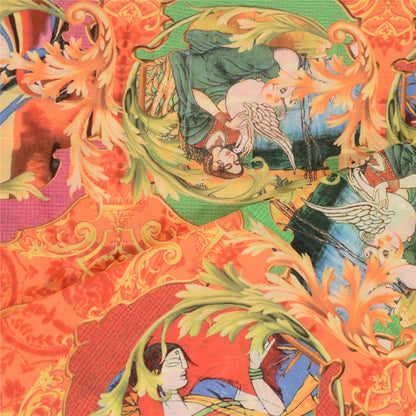 Sanskriti Vintage Dupatta Long Stole Blend Silk Orange Digital Printed Human