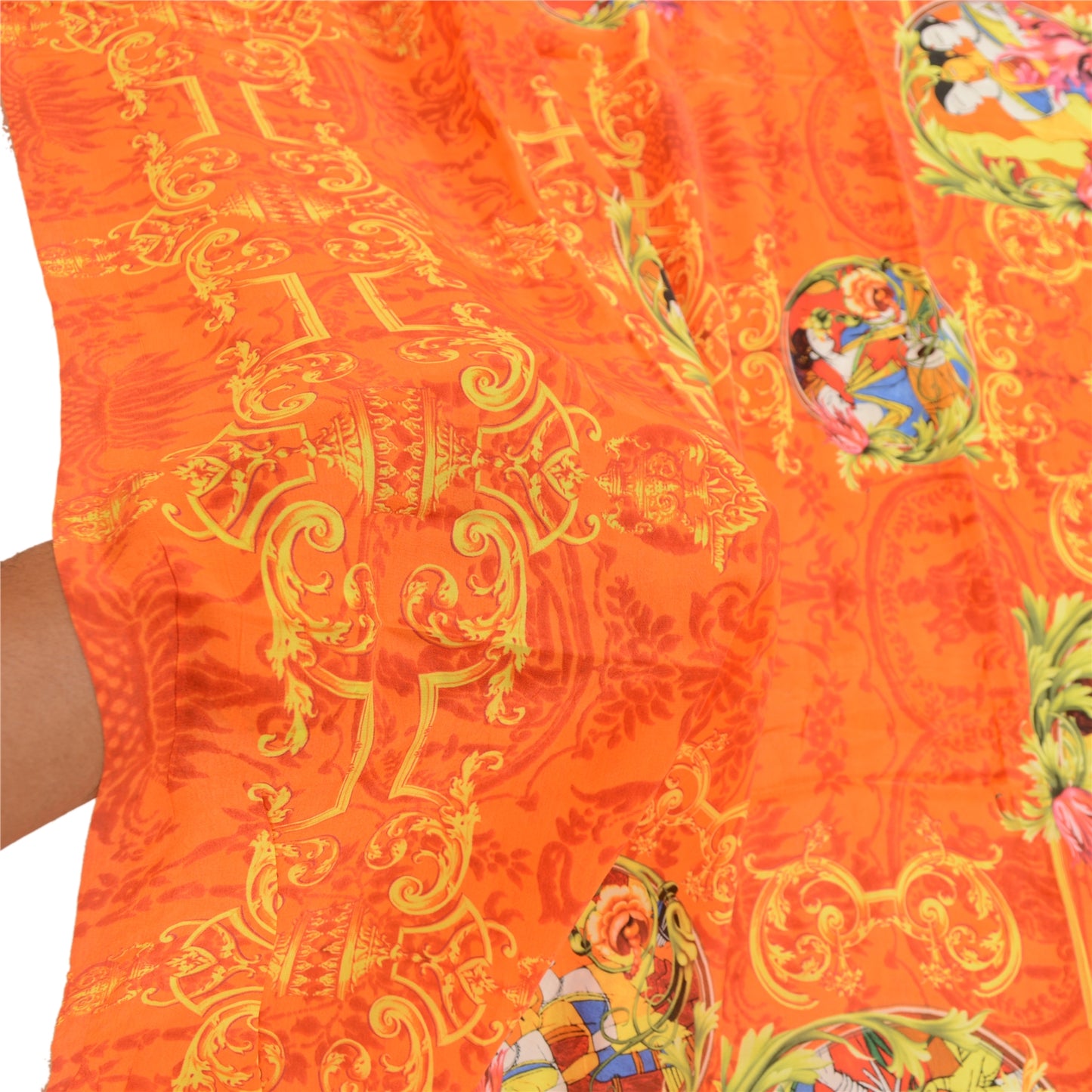 Sanskriti Vintage Dupatta Long Stole Blend Silk Orange Digital Printed Human