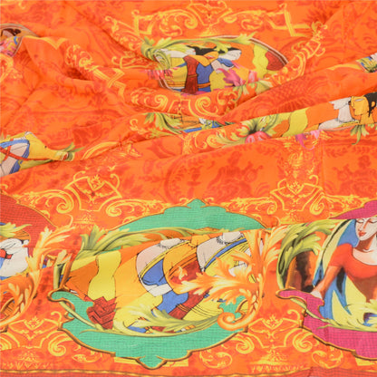 Sanskriti Vintage Dupatta Long Stole Blend Silk Orange Digital Printed Human