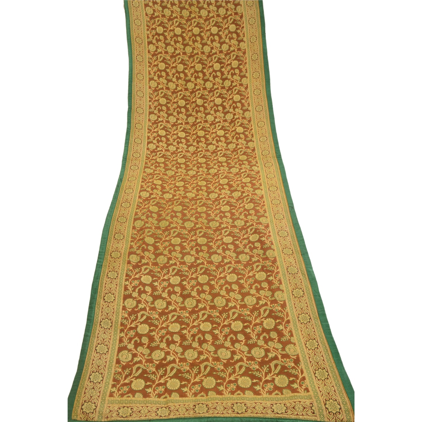 Sanskriti Vintage Dupatta Long Stole Pure Silk Brown Hijab Woven Scarves