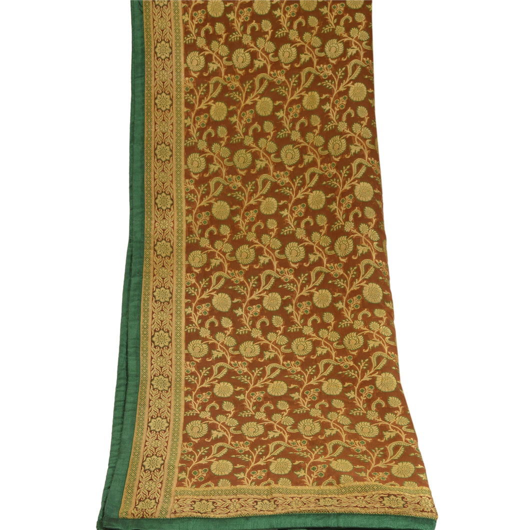 Sanskriti Vintage Dupatta Long Stole Pure Silk Brown Hijab Woven Scarves